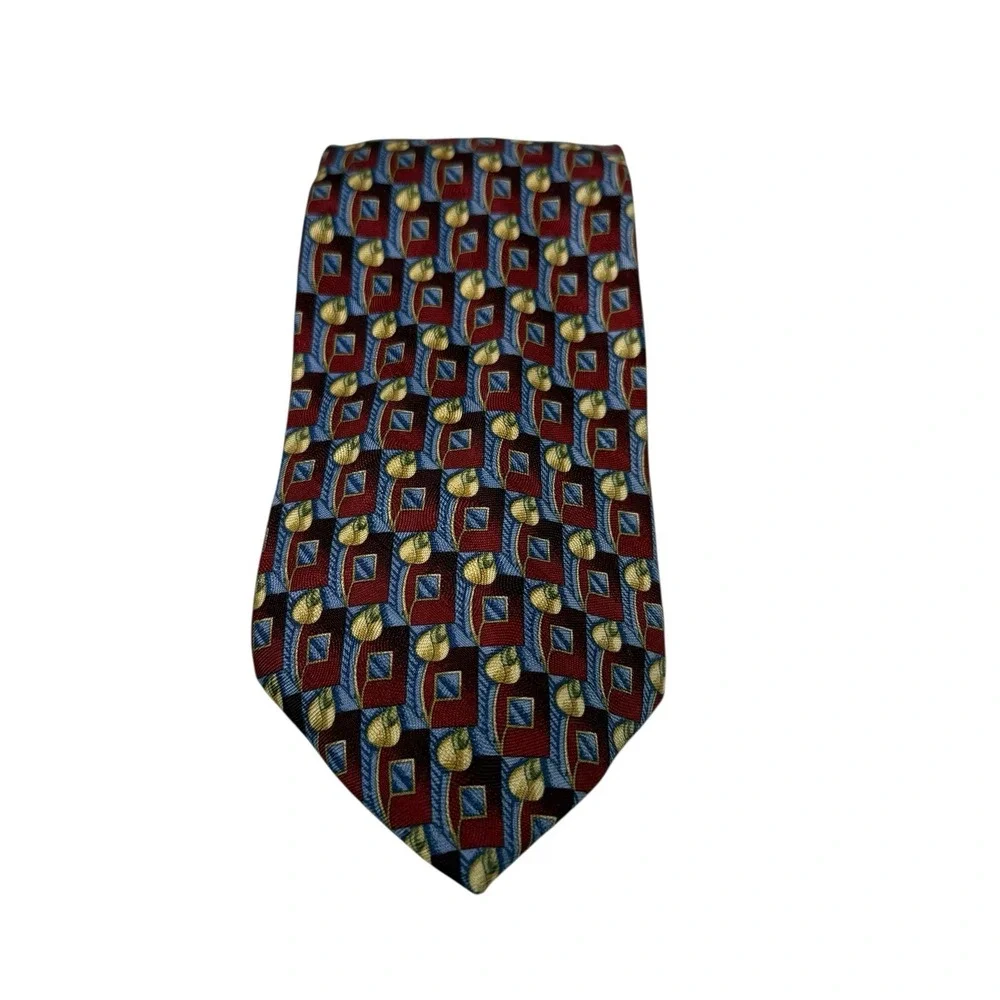 Altea Nordstrom Men's Necktie Tie Silk Repp Burgundy & Blue w/‎ Gold 60